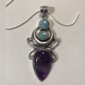 Amethyst Larimar Stamped 925 Sterling Silver Necklace